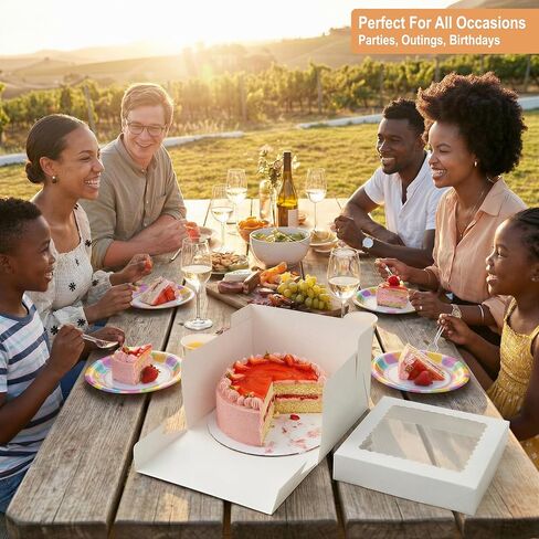 ألواح + علب كيك مقاس 12 بوصة مع نافذة شفافة (15 عبوة) - ورق مقوى قوي، سهل التجميع، حاملات كيك للاستعمال مرة واحدة لحفلات الزفاف وأعياد الميلاد والمناسبات الخاصة (12 × 12 × 12 بوصة) in Kuwait