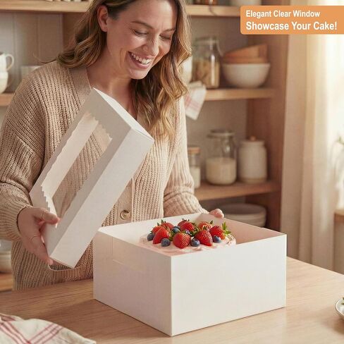 ألواح + علب كيك مقاس 12 بوصة مع نافذة شفافة (15 عبوة) - ورق مقوى قوي، سهل التجميع، حاملات كيك للاستعمال مرة واحدة لحفلات الزفاف وأعياد الميلاد والمناسبات الخاصة (12 × 12 × 12 بوصة) in Kuwait