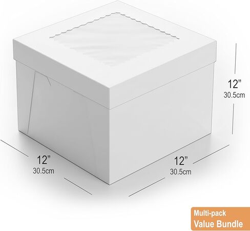 ألواح + علب كيك مقاس 12 بوصة مع نافذة شفافة (15 عبوة) - ورق مقوى قوي، سهل التجميع، حاملات كيك للاستعمال مرة واحدة لحفلات الزفاف وأعياد الميلاد والمناسبات الخاصة (12 × 12 × 12 بوصة) in Kuwait