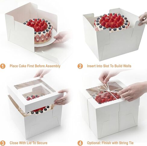 ألواح + علب كيك مقاس 12 بوصة مع نافذة شفافة (15 عبوة) - ورق مقوى قوي، سهل التجميع، حاملات كيك للاستعمال مرة واحدة لحفلات الزفاف وأعياد الميلاد والمناسبات الخاصة (12 × 12 × 12 بوصة) in Kuwait