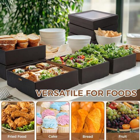 Remerry 20 Pack Black Bakery Boxes with Window Lids, 9.06 x 9.06 x 2.36 Inch Large Cookie Boxes, to Go Paper Food Containers Disposable, Greaseproof Pastry for Charcuterie or Cupcakes in Saudi Arabia