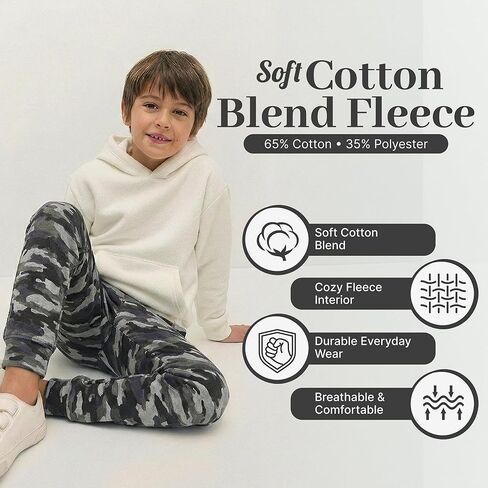 Boys Jogger Pants Bundle Pack – Fleece Pajama Bottoms with Signature Design, Side Pockets, Cozy, Durable Daily Wear in Kuwait