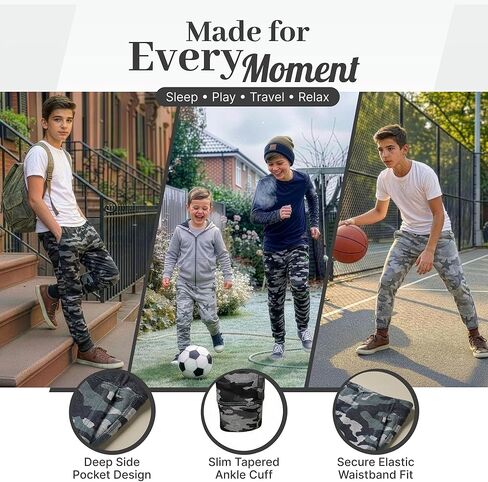 Boys Jogger Pants Bundle Pack – Fleece Pajama Bottoms with Signature Design, Side Pockets, Cozy, Durable Daily Wear in Kuwait