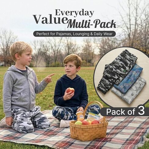 Boys Jogger Pants Bundle Pack – Fleece Pajama Bottoms with Signature Design, Side Pockets, Cozy, Durable Daily Wear in Kuwait