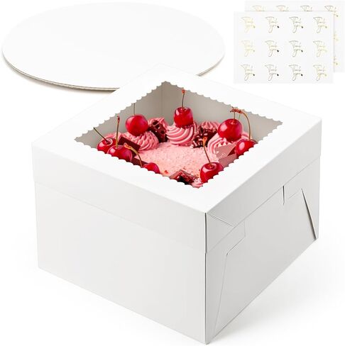 عبوتان من علب الكيك، علب كيك بطول 25.4 × 25.4 × 20.32 سم مع ألواح كيك، حاويات كيك للاستعمال مرة واحدة مع أغطية ونافذة لحفلات الزفاف، وأعياد الميلاد، والحفلات in Kuwait