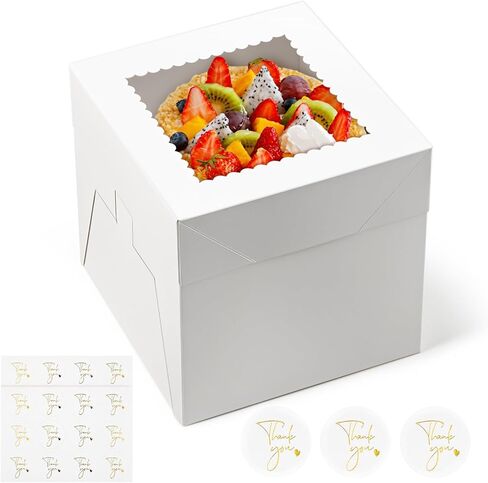 4 عبوات من علب الكيك، صندوق خبز بطول 20.32 × 20.32 × 20.32 سم مع نافذة وملصقات، حاويات كعكة للاستعمال مرة واحدة لحفلات الزفاف، وأعياد الميلاد، والحفلات in Kuwait