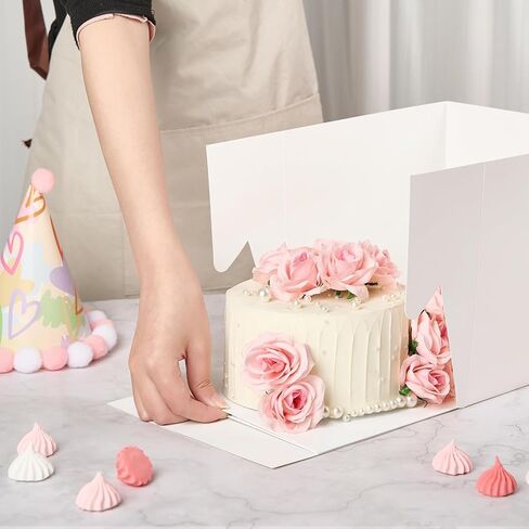 4 عبوات من علب الكيك، صندوق خبز بطول 20.32 × 20.32 × 20.32 سم مع نافذة وملصقات، حاويات كعكة للاستعمال مرة واحدة لحفلات الزفاف، وأعياد الميلاد، والحفلات in Kuwait