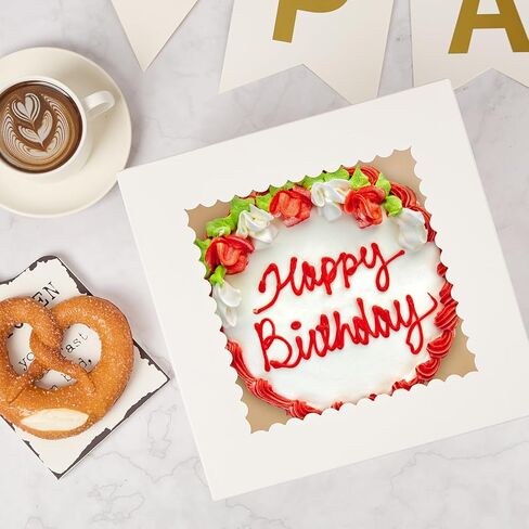 4 عبوات من علب الكيك، صندوق خبز بطول 20.32 × 20.32 × 20.32 سم مع نافذة وملصقات، حاويات كعكة للاستعمال مرة واحدة لحفلات الزفاف، وأعياد الميلاد، والحفلات in Kuwait