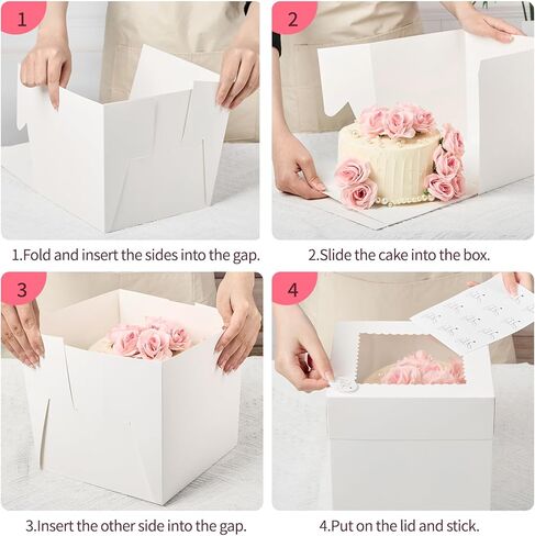 4 عبوات من علب الكيك، صندوق خبز بطول 20.32 × 20.32 × 20.32 سم مع نافذة وملصقات، حاويات كعكة للاستعمال مرة واحدة لحفلات الزفاف، وأعياد الميلاد، والحفلات in Kuwait