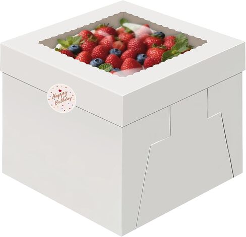 15 قطعة من صناديق الكيك، صندوق كيك طويل 10 × 10 × 8 بوصة مع نافذة، صناديق مخبز بيضاء، صناديق بسكويت كبيرة، صناديق مخبوزات مع ملصقات، صناديق هدايا للكيك، المعكرون، الكعك، الفطائر، الكوكيز، الزفاف، عيد الميلاد، الحفلات in Kuwait