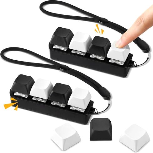 2 Pcs Keyboard Fidget Toy Four-Button Clicker Mechanical Fidget Keyboard Keychain Clicking Toy ADHD Stress Relief Finger Gift(Black, Blue) in Kuwait