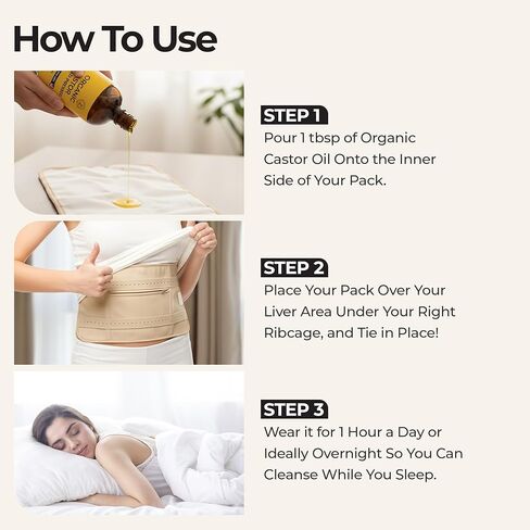 Zen Routine Castor Oil Pack Wrap + Glass Bottle Castor Oil 16oz Set — Organic Cold-Pressed, Hexane Free — Exceptionally Soft Reusable Wrap with Adjustable Straps — Made in USA in Kuwait