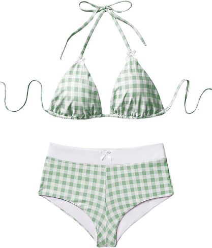 Shenhe Women's Y2K gingham bow bikini مجموعة 2 قطعة مثلث الرسن boyshort ملابس السباحة in Kuwait