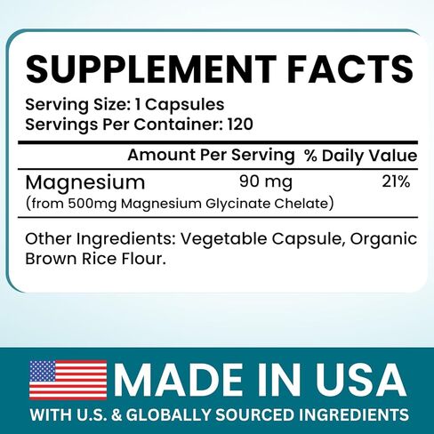 VITBOOST Magnesium Glycinate 500mg - مكمل مخلبي عالي الامتصاص - يدعم النوم وتعافي العضلات وصحة القلب - غير معدل وراثيًا، نباتي - 120 كبسولة - صنع في الولايات المتحدة الأمريكية in Kuwait