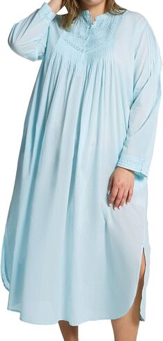 La Cera Women's Long Sleeve Cotton Lightgown Plus-Size- Placket Four-Adat in Saudi Arabia