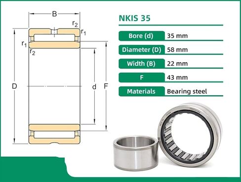 NKIS35 35X58X22 NKIS3558 Needle Roller Bearings with Machined Rings with an Inner Ring 1Pcs in Kuwait