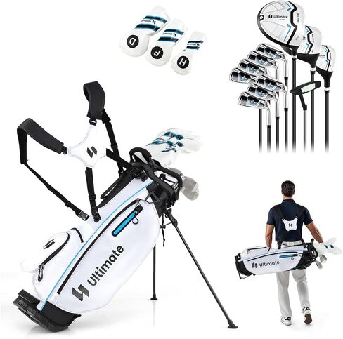 ULTIMATE 12 Pieces Men's Complete Golf Clubs Set w/Golf Stand Bag, 460cc #1 Driver, #3 Fairway, #5 Hybrid, #5#6#7#8#9#P#S Irons, Putter, Full Right-Handed Golf Set for Men in Kuwait