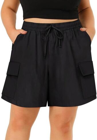 TIYOMI Plus Size Shorts for Women Elastic Waist Casual Summer Shorts Drawstring Lightweight Beach Short Pants with Pockets in Kuwait