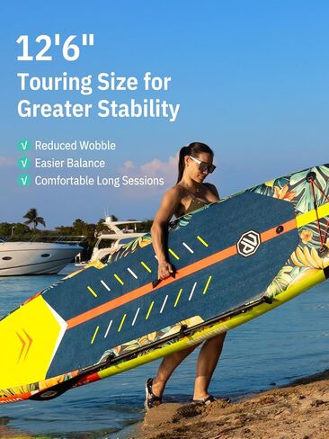 Niphean 12'6" Paddle Board, 550LB Capacity Touring Inflatable Paddle Board with Complete SUP Accessories& Kick Pad, Stable Stand up Paddle Board for Adults & Youth Racing Surfing (Beginner Friendly) in Saudi Arabia