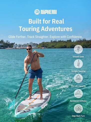 Niphean 12'6" Paddle Board, 550LB Capacity Touring Inflatable Paddle Board with Complete SUP Accessories& Kick Pad, Stable Stand up Paddle Board for Adults & Youth Racing Surfing (Beginner Friendly) in Saudi Arabia