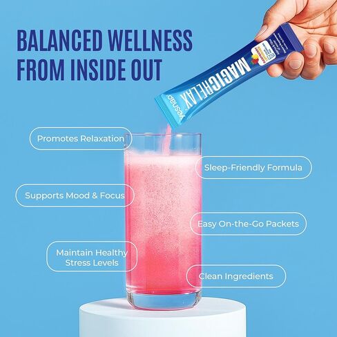 MAGICRELAX Supercalm 8-in-1 Chelated Magnesium Powder Drink Mix,KSM-66 Ashwagandha, Saffron, GABA, L-Theanine, Vitamin D3,Supports Stress Healthy Cortisol, Mood & Sleep, Zero Sugar Raspberry Lemonade in Kuwait