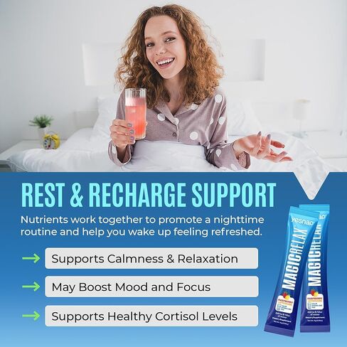 MAGICRELAX Supercalm 8-in-1 Chelated Magnesium Powder Drink Mix,KSM-66 Ashwagandha, Saffron, GABA, L-Theanine, Vitamin D3,Supports Stress Healthy Cortisol, Mood & Sleep, Zero Sugar Raspberry Lemonade in Kuwait