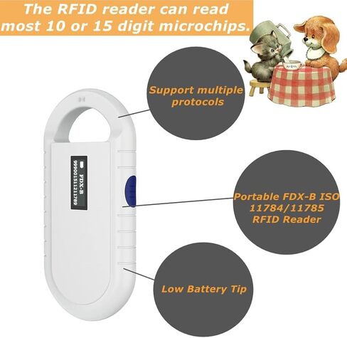 ماسح ضوئي لرقاقة تعريف الحيوانات الأليفة، قارئ RFID لرقاقة الحيوانات المحمولة عالميًا مع شاشة إضاءة خلفية، بيانات التاريخ، لعلامات FDXB 134.2K، يدعم ISO 11784/11785، FDXB، ID64 RFID in Kuwait