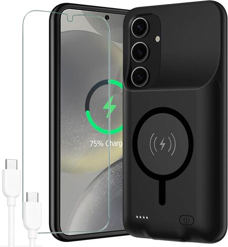 Battery Case for Galaxy S25 Ultra,12000mAh Portable Protective Wireless Charging Case Compatible with Galaxy S25 Ultra 5G 2025 (6.9 inch) Rechargeable Extended Battery Pack Charger Case (Black) in Kuwait
