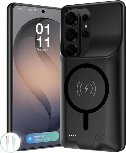 Battery Case for Galaxy S25 Ultra,12000mAh Portable Protective Wireless Charging Case Compatible with Galaxy S25 Ultra 5G 2025 (6.9 inch) Rechargeable Extended Battery Pack Charger Case (Black) in Kuwait