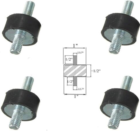 Pack of 4 Rubber Anti Vibration Isolator Mounts - 1" Diameter x 1/2" Height, 1/4-20 Threaded Studs Male/Male x 1/2" Length - Noise Control, Shock Absorber, for Garage, Compressors, Water Pumps, Motors in Kuwait