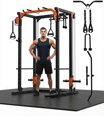 Power Cage with LAT Pulldown & Cable Crossover System, 2000LBS Multi-Functional Power Rack, All-in-1 Weight Cage Home Gym with Adjustable Pulley System, Squat Rack for Garage, Home in Saudi Arabia