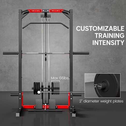 Soozier Power Cage Smith Machine, Multi-Function Power Rack with Pull Up Bar, LAT Pull Down System and Squat Rack, Barbell Bar, Plate Storage Posts, Landmine, for Home Gym in Saudi Arabia