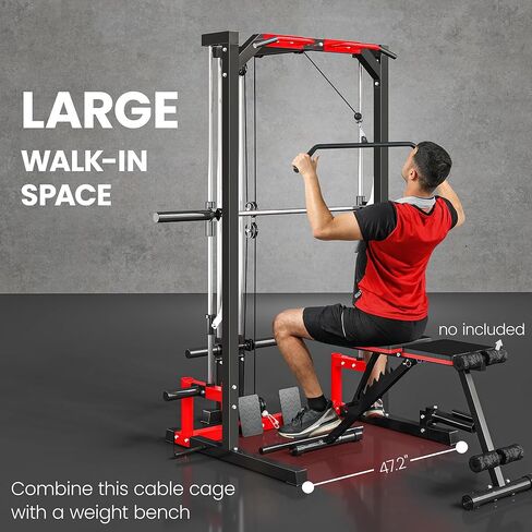 Soozier Power Cage Smith Machine, Multi-Function Power Rack with Pull Up Bar, LAT Pull Down System and Squat Rack, Barbell Bar, Plate Storage Posts, Landmine, for Home Gym in Saudi Arabia