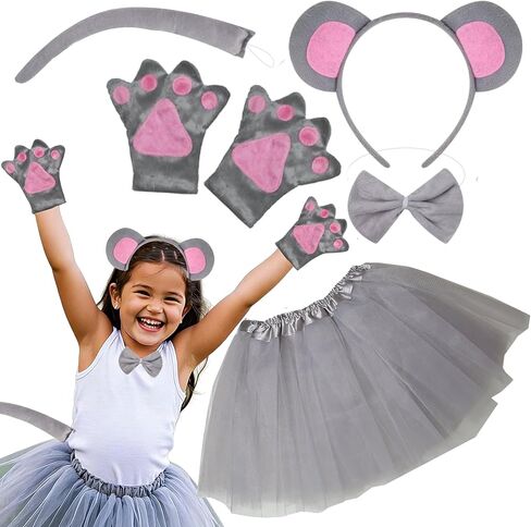 Kirei Sui Kids Girls Animal Dress Up Costume Mouse Tutu Ear Headband Bow Tie Tail and Paws in Kuwait