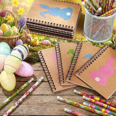 48Pcs Easter Gifts for Kids Easter Notebooks Pencils Set Bunny Party Favors Rabbit Gifts for Easter Basket Stuffers Fillers Teacher Student School Classroom Prizes Easter Supplies(Classic) in Kuwait