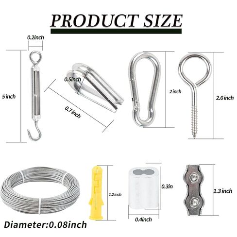 1/16 Steel Wire Rope kit,Stainless Steel Wire Rope Rotary Buckle tensioner kit,Outdoor String lamp Suspension kit, Crimping Ring Sleeve, Steel Wire Cable Curtain Cable in Saudi Arabia