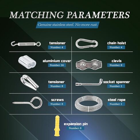 1/16 Steel Wire Rope kit,Stainless Steel Wire Rope Rotary Buckle tensioner kit,Outdoor String lamp Suspension kit, Crimping Ring Sleeve, Steel Wire Cable Curtain Cable in Saudi Arabia