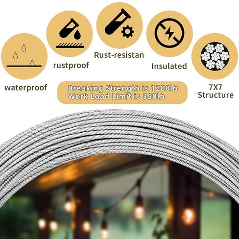 1/8" Wire Rope Kit 300FT Aircraft Cable Vinyl Coated 304 Stainless Steel Wire,7x7 Strand Cable Kit for Outdoor String Lights,Climbing Plants,Pictures,Clothes,Curtain Hanging in Kuwait