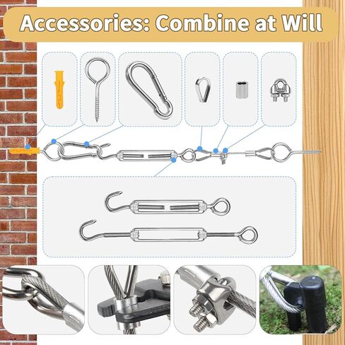 1/8" Wire Rope Kit 300FT Aircraft Cable Vinyl Coated 304 Stainless Steel Wire,7x7 Strand Cable Kit for Outdoor String Lights,Climbing Plants,Pictures,Clothes,Curtain Hanging in Kuwait