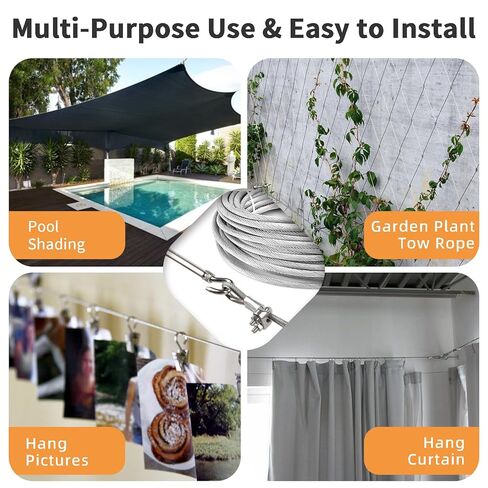 1/8" Wire Rope Kit 300FT Aircraft Cable Vinyl Coated 304 Stainless Steel Wire,7x7 Strand Cable Kit for Outdoor String Lights,Climbing Plants,Pictures,Clothes,Curtain Hanging in Kuwait