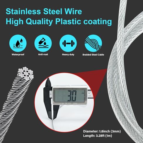 2 Pack Outdoor & Travel Security Cable with Loops, 3.3 ft x 1/8 in (1m x 3mm) Braided Safety Wire, Flexible Steel Safety Cable with Double Loops for Luggage, Outdoor Gear and Gates in Kuwait