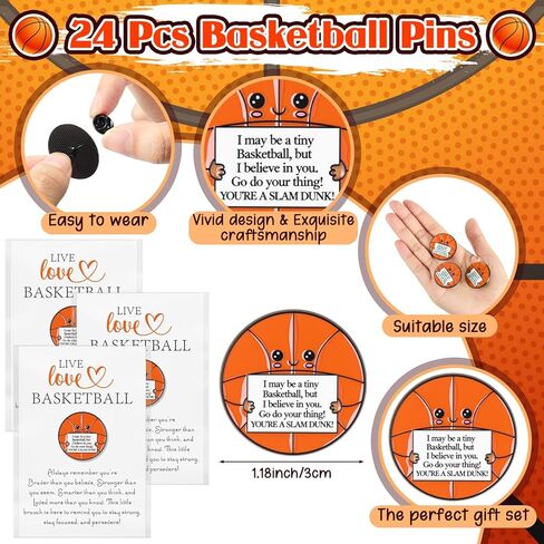Kenning 24 Set Basketball Pins Lapel Pins Gift for Sports Basketball Lovers Player Inspirational Gift Brooch with Greeting Cards for Backpack Hat Decor Accessories Birthday Party Supplies Favor in Saudi Arabia