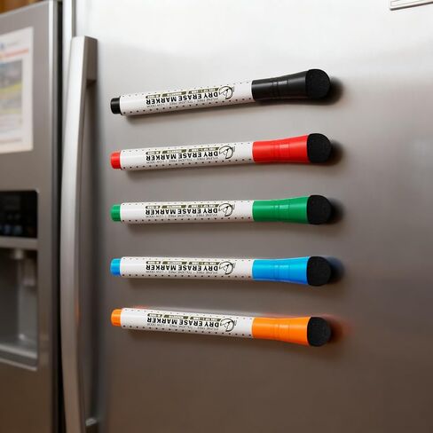 Mag-Fancy Magnetic Dry Erase Marker Set - Fine Tip 1mm Erasable Whiteboard Markers, Build-in Eraser, Yellow Purple Brown Magenta Safe Inks, Low Odor in Kuwait