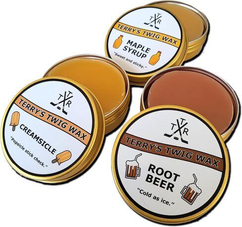 Terry's Twig Wax - Mini Tin Sampler Pack (x3) - Maple Syrup, Creamsicle, Root Beer Scented (Extra Grip Hockey Stick Wax) for Hockey Tape, Puck Control, Stick Tricks Michigan, Water Resistant (45gx3) in Saudi Arabia