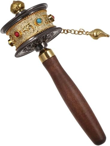 Tibetan Prayer Wheel Hand Cranking Metal Carvings Crystal Crafts for Spiritual Practice(Style 1) in Saudi Arabia