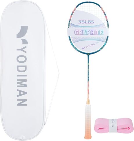 YODIMAN Single Professional Badminton Racket for Advanced Players - 50T Graphite Carbon Fiber with Aerodynamic Frame, Pre-Strung 26lbs, Ultra-Light 5U for Club & Tournament in Saudi Arabia