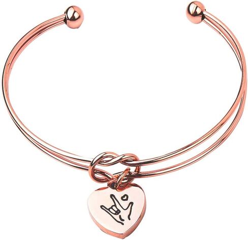 REEBOOOR Sign Language I Love You ASL Tie The Knot Cuff Bangle Sign Language Jewelry ASL Bangle Bracelet Interpreter Gift for Interpreter,Teacher in Saudi Arabia