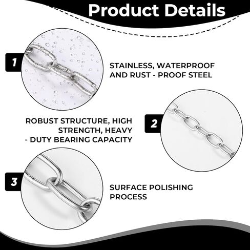2 Pack Stainless Steel Small Chain Links for Hanging, Metal 50cm Length 2mm Thickness Heavy Duty Safety Link Coil Chains for Hanging Pulling Towing, Indoor Outdoor Use for Plants Bags Hammocks in Saudi Arabia