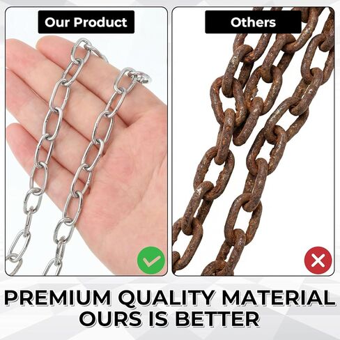 2 Pack Stainless Steel Small Chain Links for Hanging, Metal 50cm Length 2mm Thickness Heavy Duty Safety Link Coil Chains for Hanging Pulling Towing, Indoor Outdoor Use for Plants Bags Hammocks in Saudi Arabia