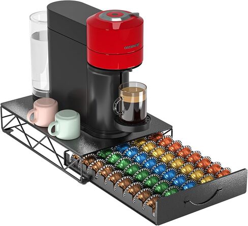 Hfhome Coffee Coffee Pod Derer ، 48 Vertuoline Coffee Pods Holder ، حامل درج التخزين PODS لـ 36 K Cup ، محطة القهوة المعدنية لكبسولات Nespresso Vertuo لعداد المكتب المنزلي ، الأسود in Kuwait